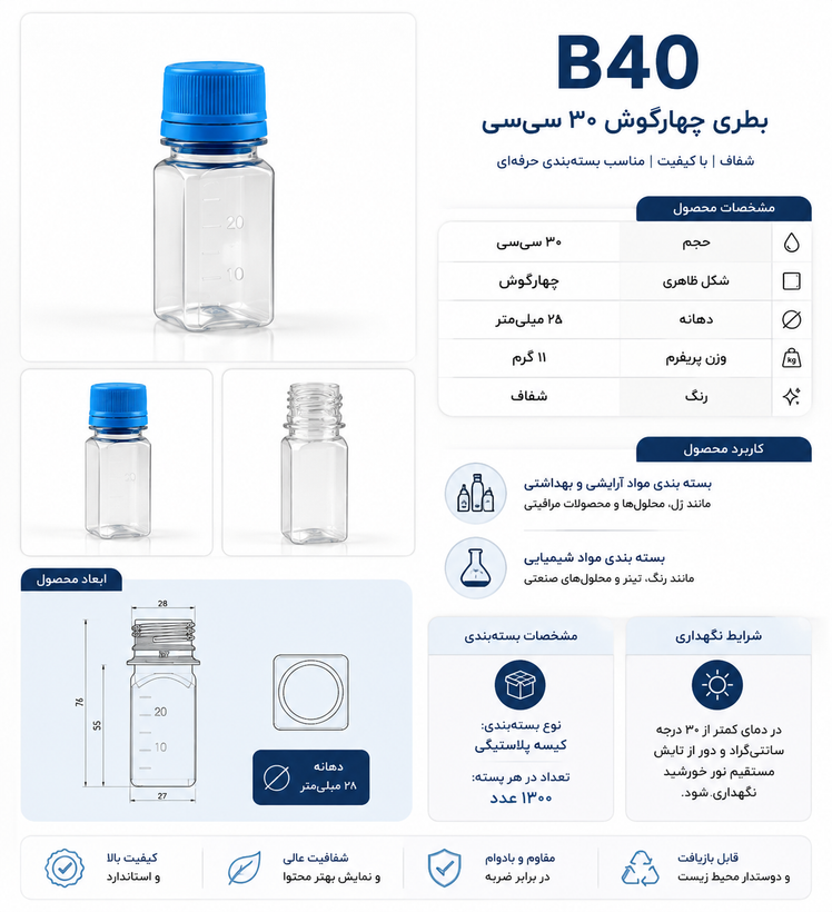 بطری 30میل شفاف بادرب ساده-100عددی